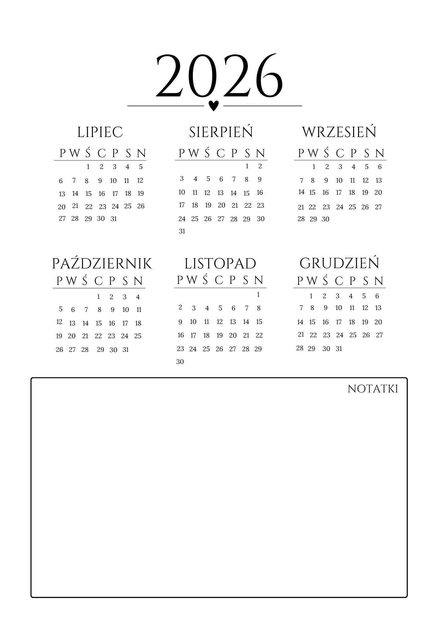 Minimalistyczny kalendarz - Darmowy mini planner do druku