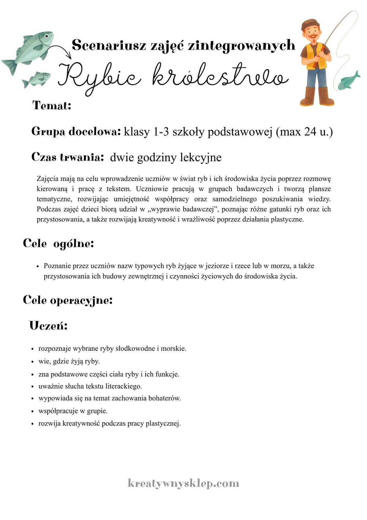 Scenariusz zajęć - rybie królestwo (klasy 1-3)